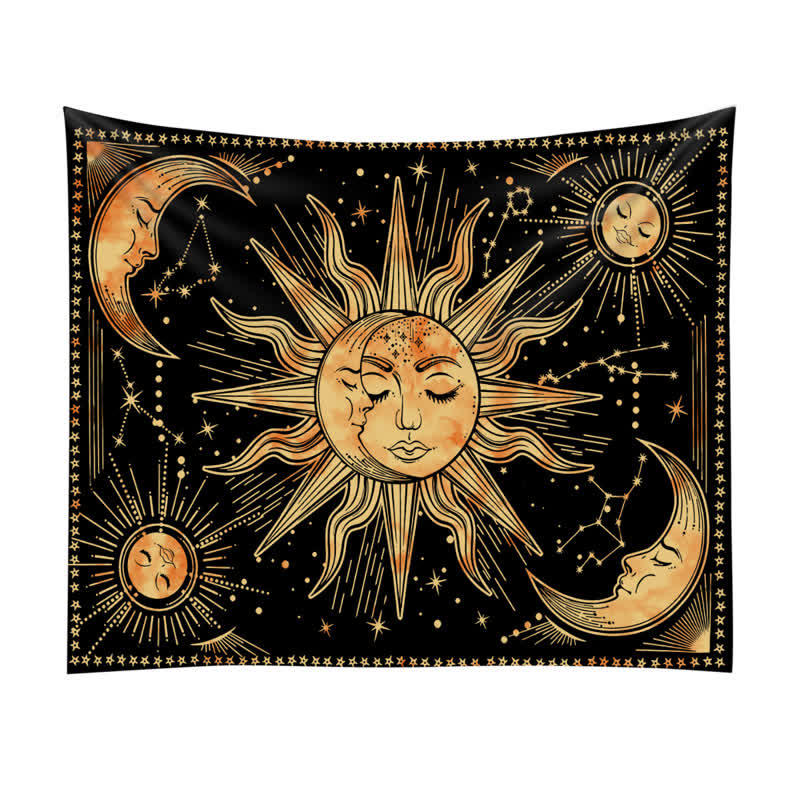 Olivenorma Sonne und Mond Retro Kunst Yoga Wandbehang Tapisserie