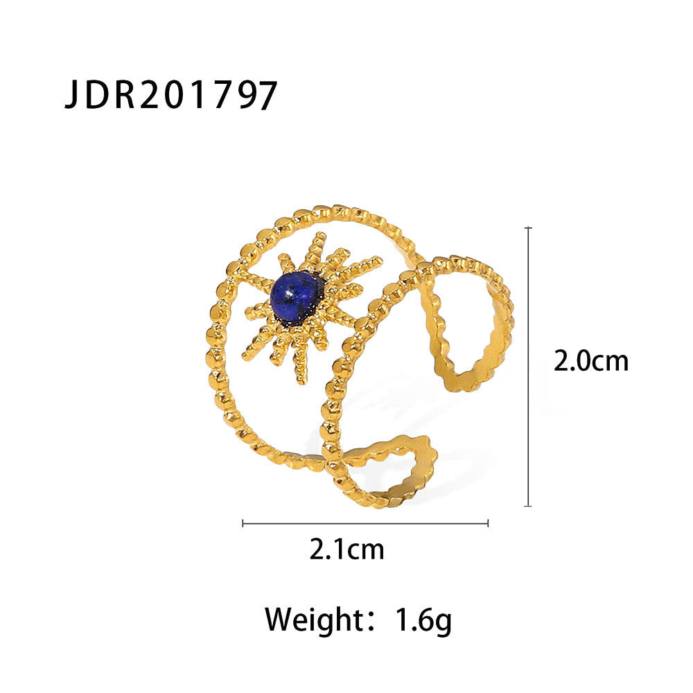 Olivenorma Sonnenblume Doppelreihe Achtzackiger Stern Edelsteinring 