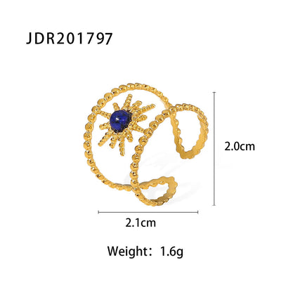 Olivenorma Sonnenblume Doppelreihe Achtzackiger Stern Edelsteinring 