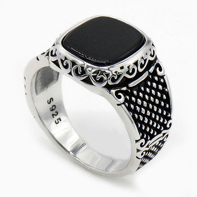 Olivenorma Schwarzer Onyx Männer Silber Cooler Geschenk Ring 