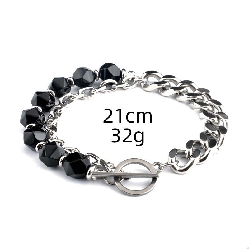 Olivenorma facettiertes Armband aus schwarzem Onyx Tigerauge Edelstahl 