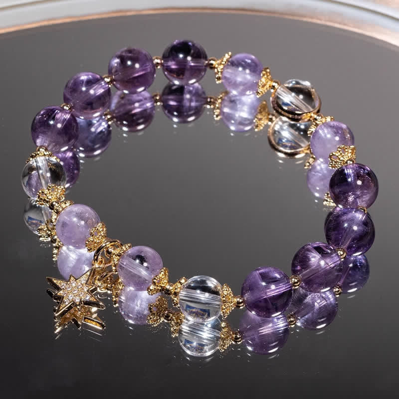 Olivenorma Amethyst Lepidolit Achtzackiger Sternanhänger Armband 