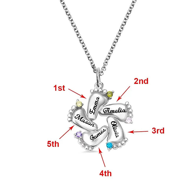 Olivenorma Personalisierte und Gravierte Babyfüße-Geburtssteine-Halskette