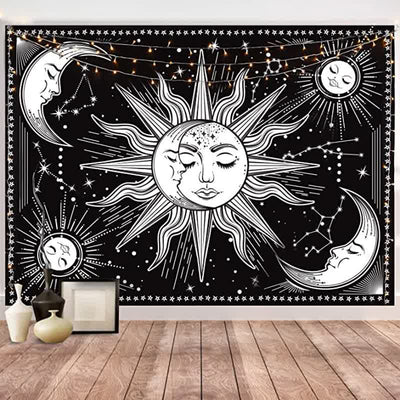 Olivenorma Sonne und Mond Retro Kunst Yoga Wandbehang Tapisserie