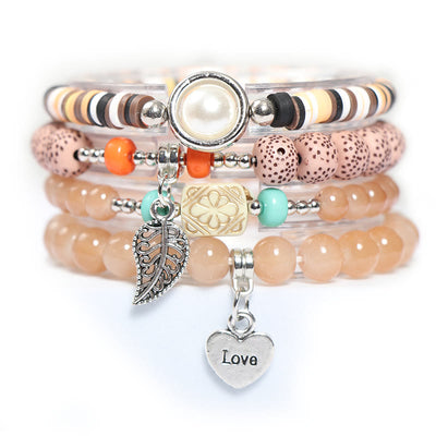 Olivenorma Blatt Herz Charm Perlen Armbandset