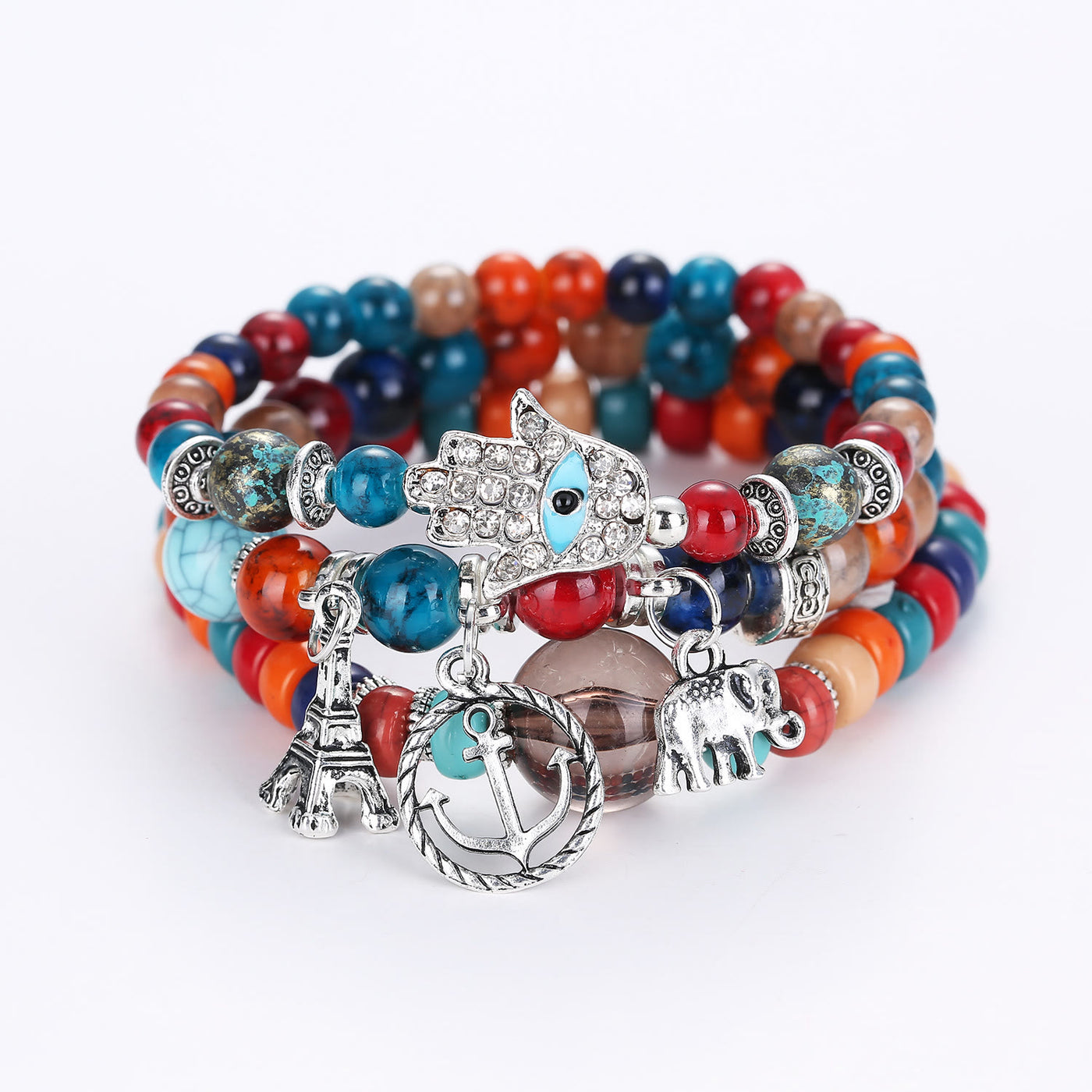 Olivenorma Elephantenturm Böses Auge Hamsa Armband Set