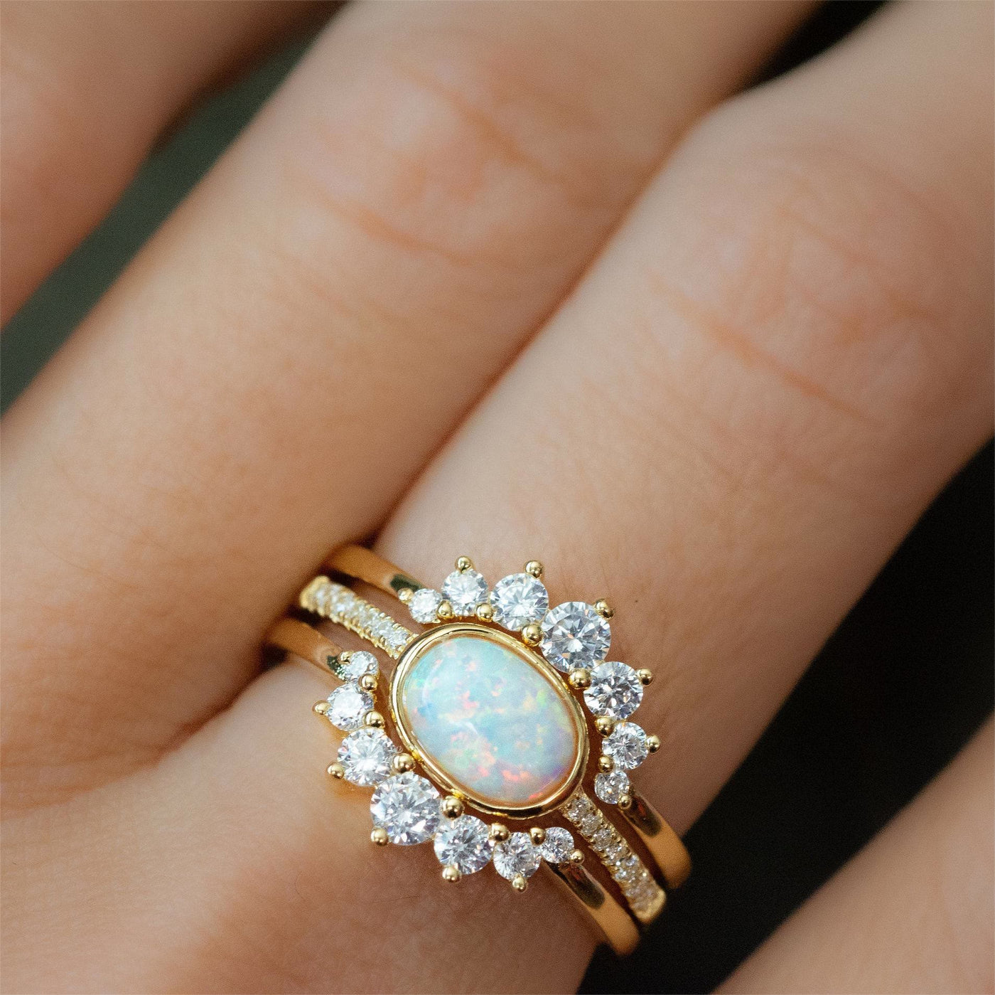 Olivenorma Opal Stapelring Drei-Schicht-Ring 