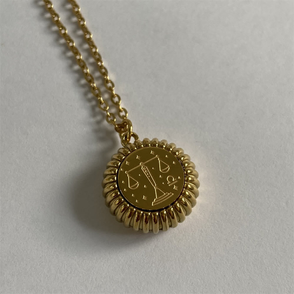 Olivenorma Tierkreis Rundanhänger 18k Gold Titanstahl Halskette 