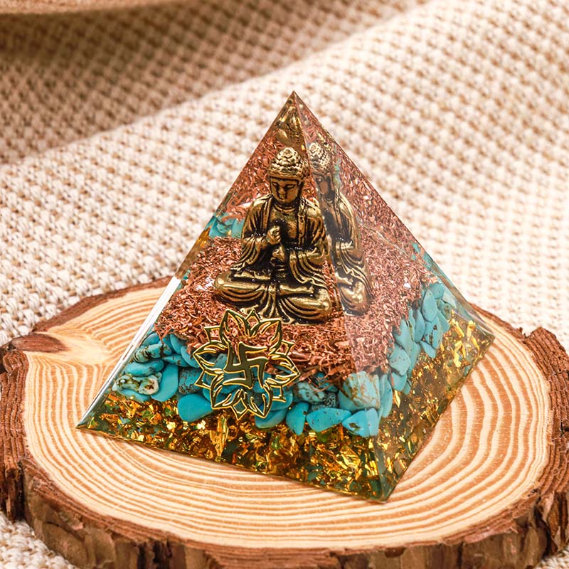 Olivenorma Türkise Buddha-Schutz-Orgonpyramide 