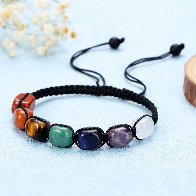 Olivenorma 7 Chakra Kristall-Edelstein-Perlen-geflochtenes Wickelarmband für Männer 