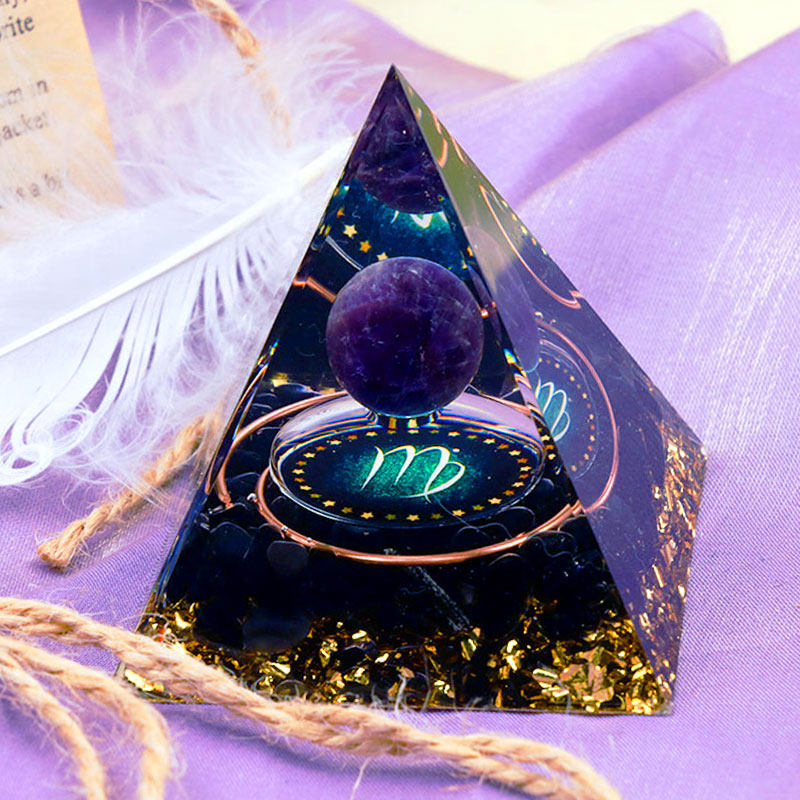 Olivenorma Amethystkugel mit Obsidian Sternzeichen Jungfrau Orgon Pyramide 